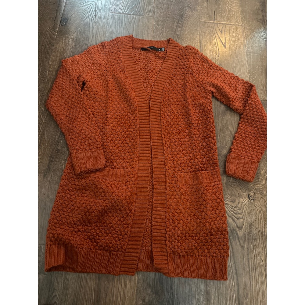 Vero Moda Rust Orange Textured Knit Long Cardigan Sweater‎ Women's Size S